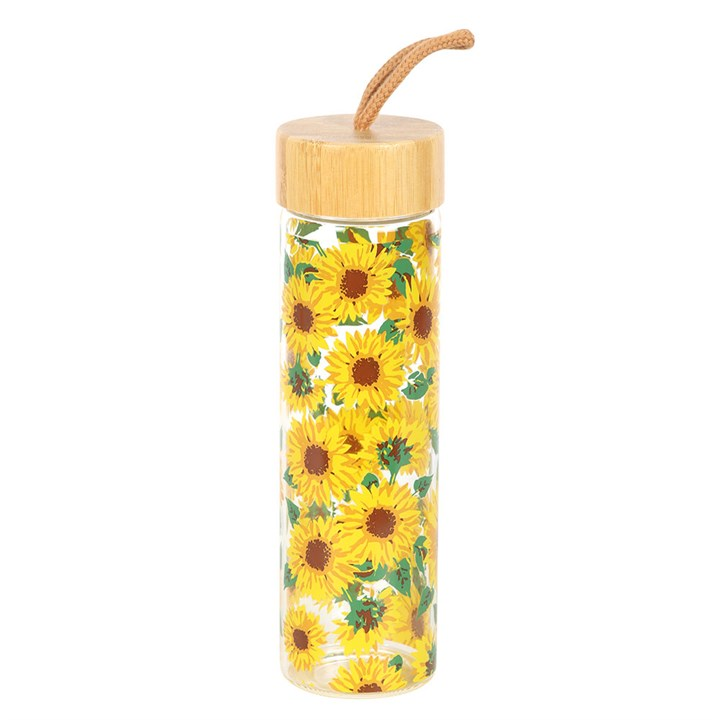 Sunflower Print Glass Water Bottle, image 4 of 5