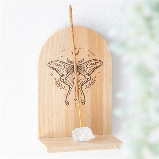 Natural Luna Moth Wooden Incense Holder Shelf, image 1 of 5