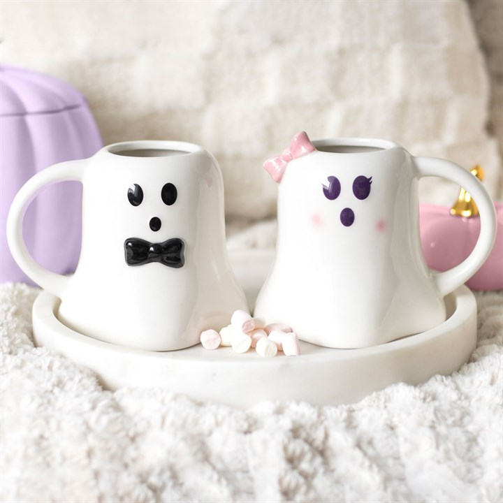 Mr and Mrs Boo Ghost Shaped Mug Set, image 1 of 5