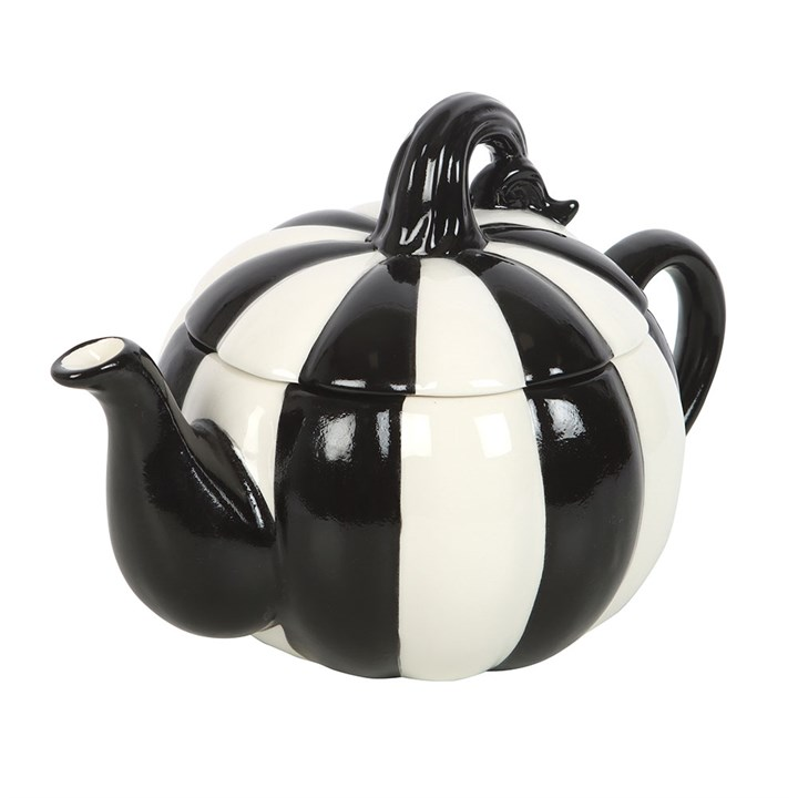 Black and White Striped Pumpkin Teapot, image 3 of 5