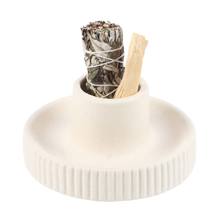 Cream Ribbed Smudge Bowl, image 1 of 5