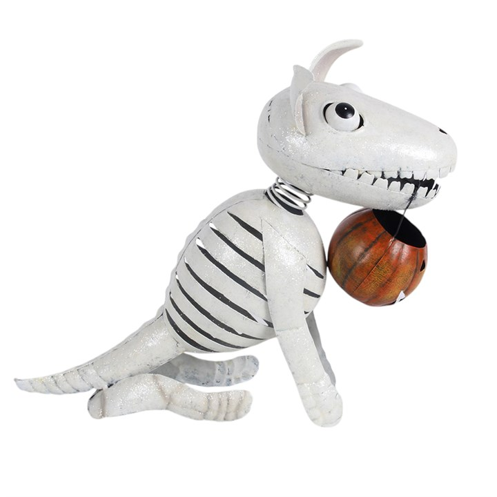 Metal Skeleton Dog Ornament with Pumpkin, image 4 of 5