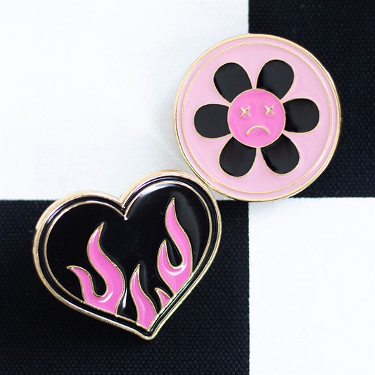 Burning Heart and Sad Flower Pin Badge Set, image 1 of 5