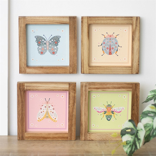 Set of 4 Floral Bug Framed Wall Art Prints, image 1 of 4