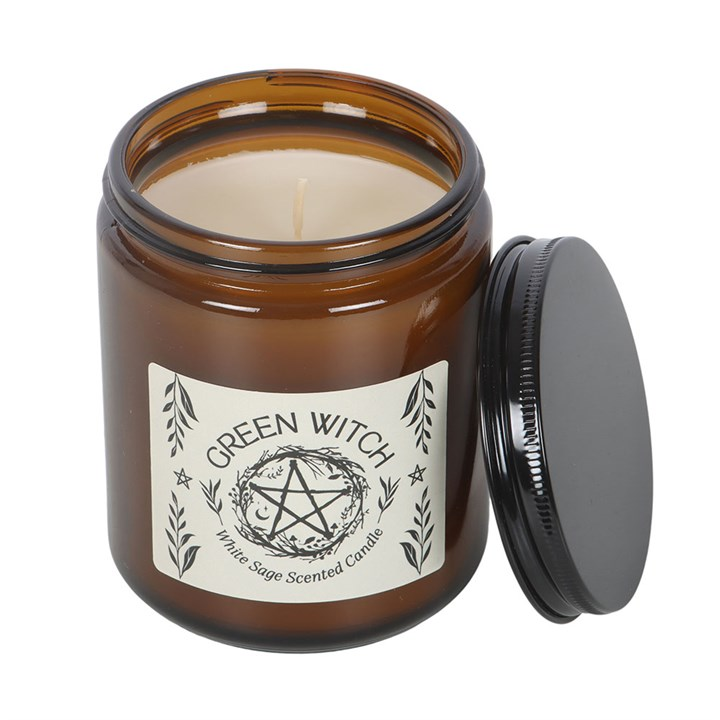 Green Witch White Sage Amber Glass Candle, image 4 of 5