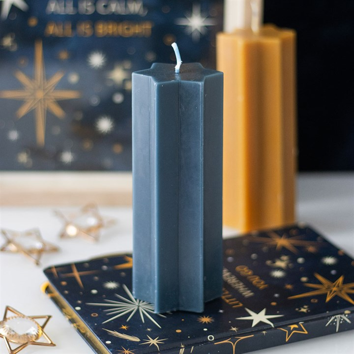 Navy Starry Night Star Shaped Taper Candle, image 1 of 5