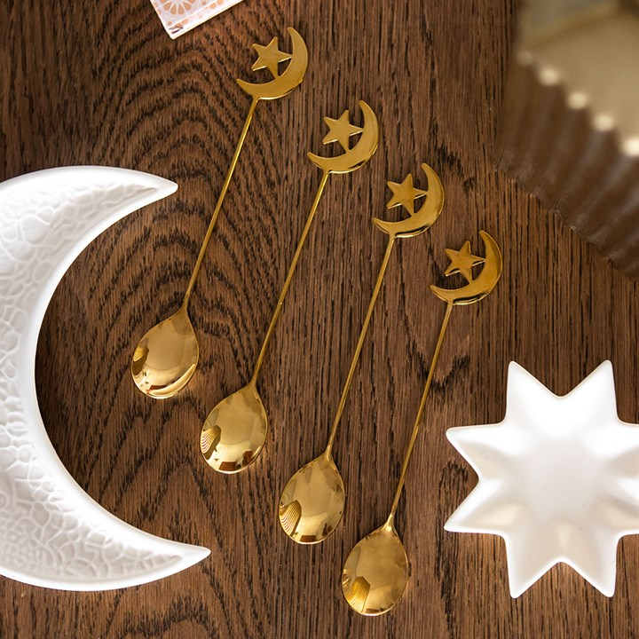 Set of 4 Star and Moon Teaspoons, image 1 of 4