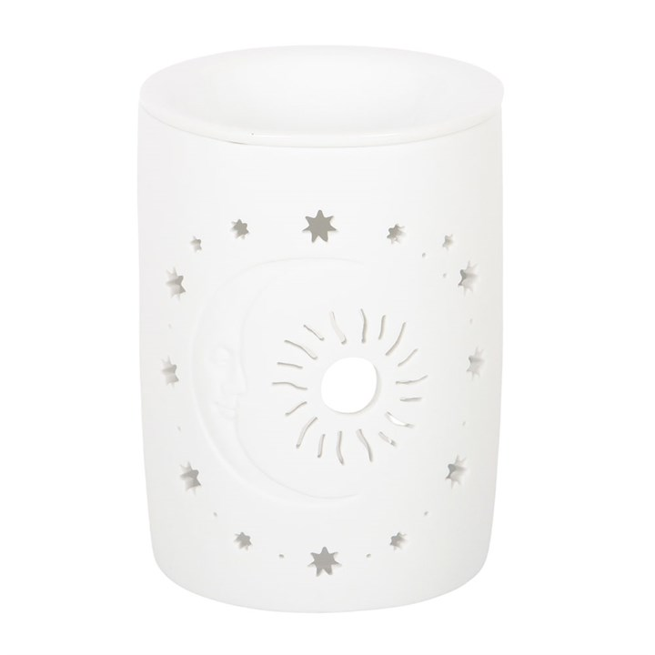 White Sun and Moon Cut Out Oil Burner and Wax Warmer, image 3 of 5
