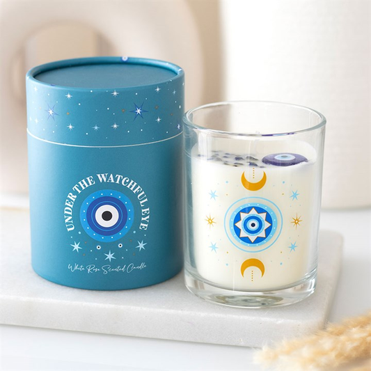 Under Watchful Eyes White Rose Candle with Crystals, image 1 of 6