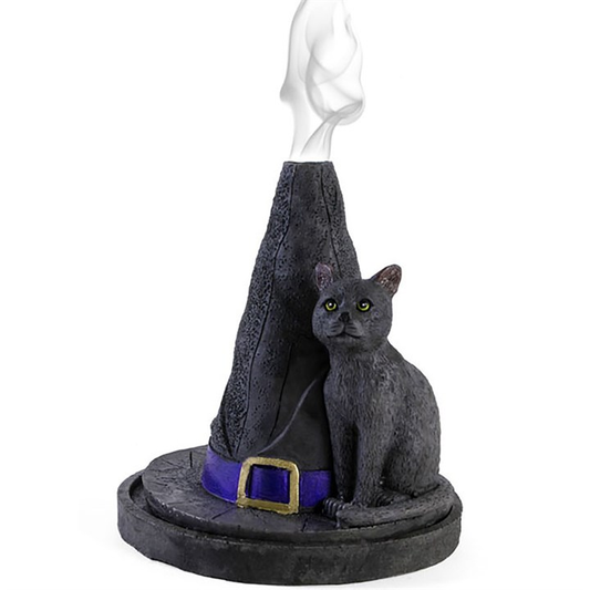 Witch Hat With Cat Incense Cone Holder, image 1 of 3