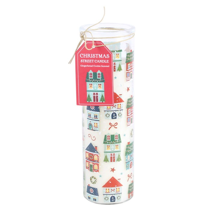 Christmas Street Print Gingerbread Cookie Tube Candle, image 2 of 6