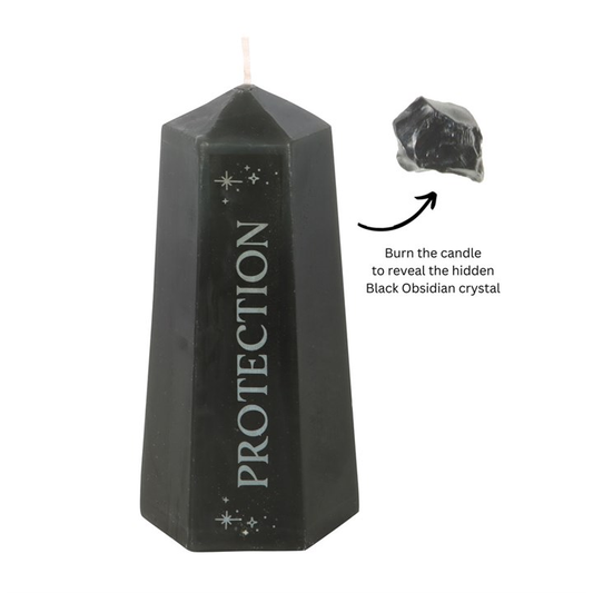 Protection Crystal Candle with Rough Black Obsidian, image 1 of 5