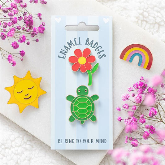 Set of 2 Turtle and Flower Pin Badges, image 1 of 6