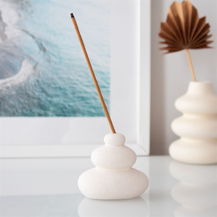 Cream Speckle Balancing Stones Incense Stick Holder, image 1 of 6
