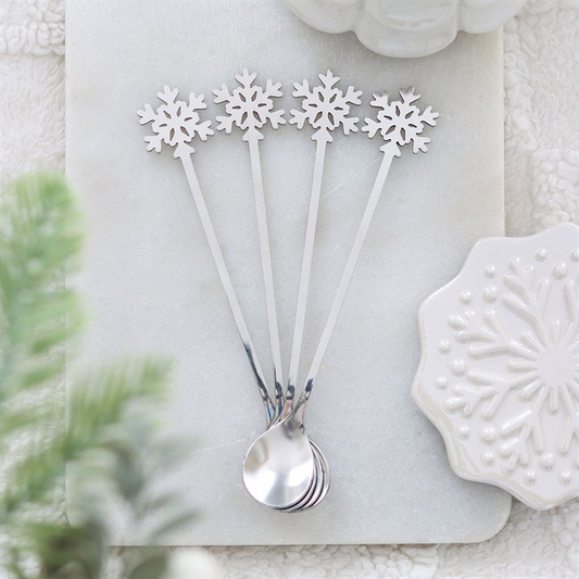 Set of 4 Metal Snowflake Spoons, image 1 of 5