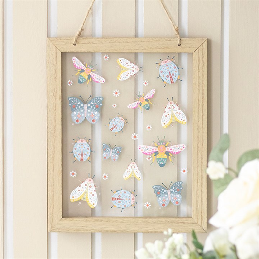 Floral Bug Print Glass Wall Hanging, image 1 of 4