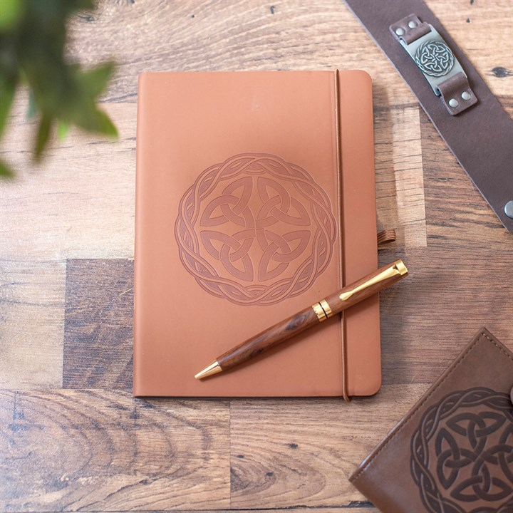 Celtic Shield Knot A5 Faux Leather Notebook with Pen, image 1 of 6