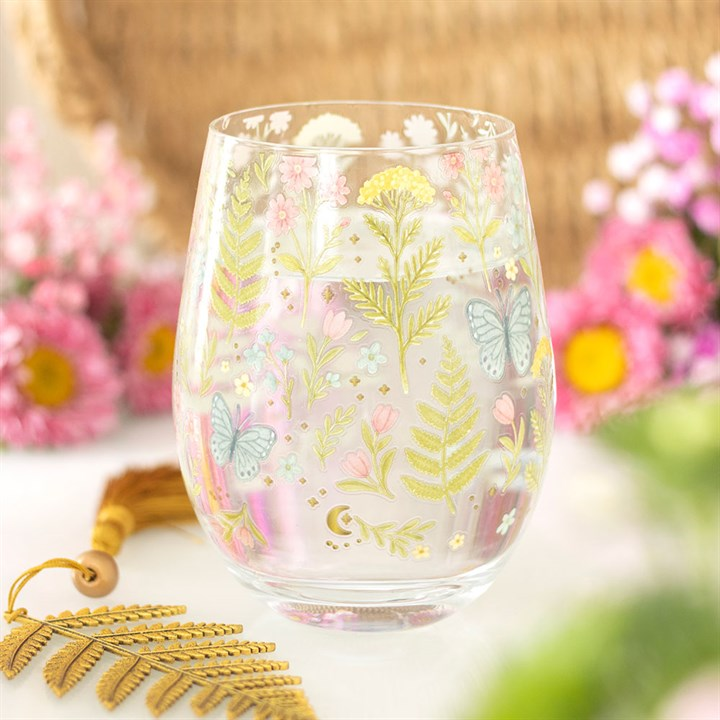 Luna Bloom Floral Print Stemless Glass, image 1 of 5
