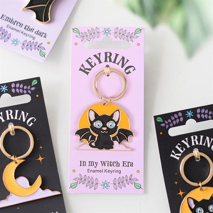 In My Witch Era Bat Cat and Moon Enamel Keyring, image 1 of 4