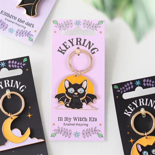 In My Witch Era Bat Cat and Moon Enamel Keyring, image 1 of 4
