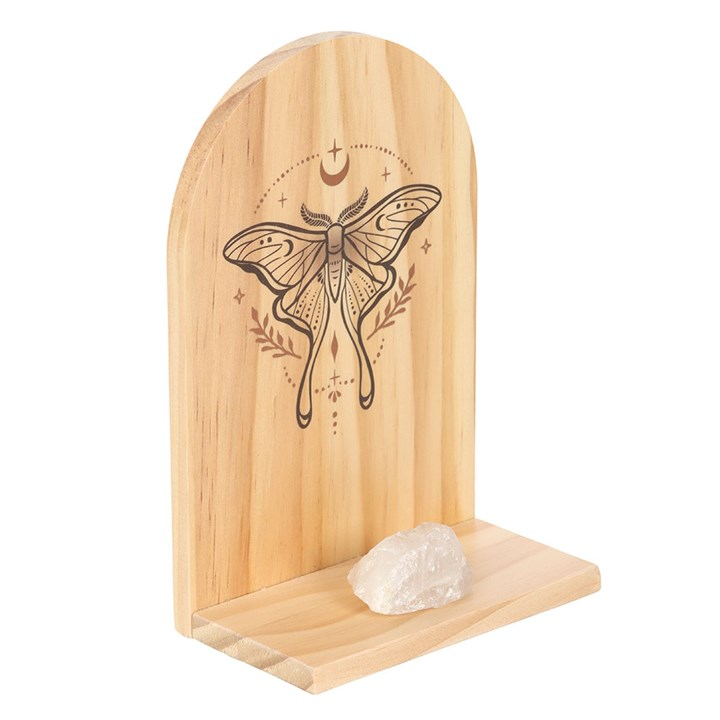 Natural Luna Moth Wooden Incense Holder Shelf, image 3 of 5