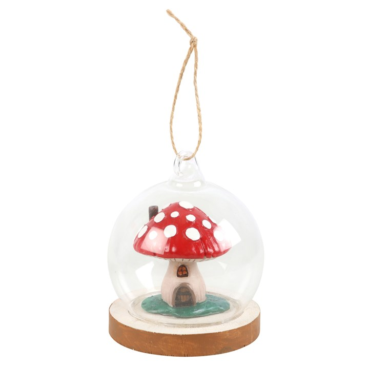 Mushroom House Glass Dome Hanging Decoration, image 1 of 3