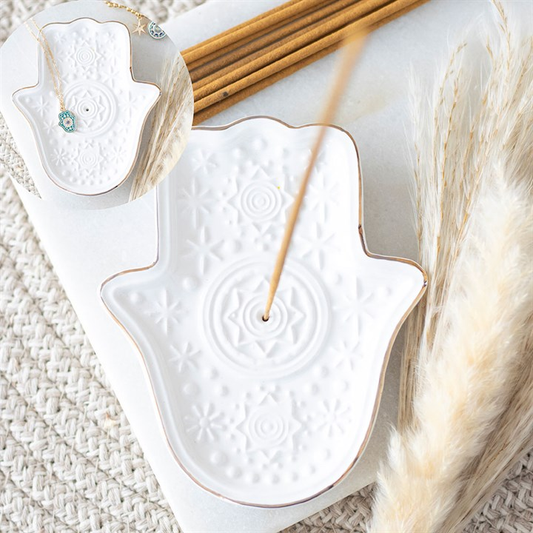 White Hand of Hamsa Incense Holder and Trinket Dish, image 1 of 4