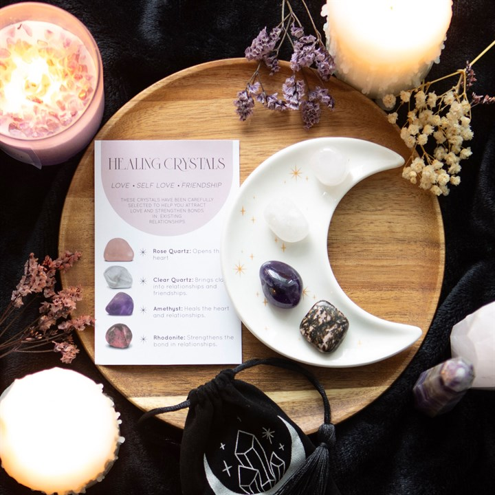 Love Healing Crystal Set with Moon Trinket Dish, image 1 of 6