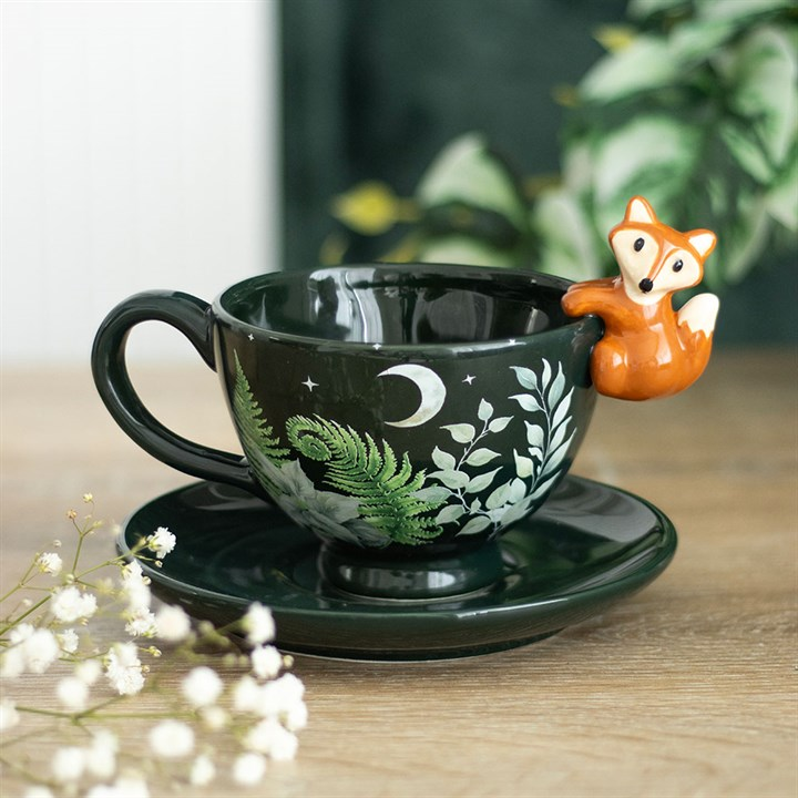 Green Forest Teacup with Fox, image 1 of 5