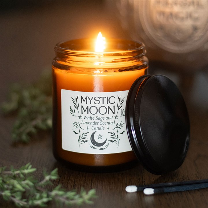 Mystic Moon Sage & Lavender Amber Glass Candle, image 2 of 6