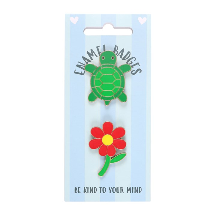 Set of 2 Turtle and Flower Pin Badges, image 3 of 6