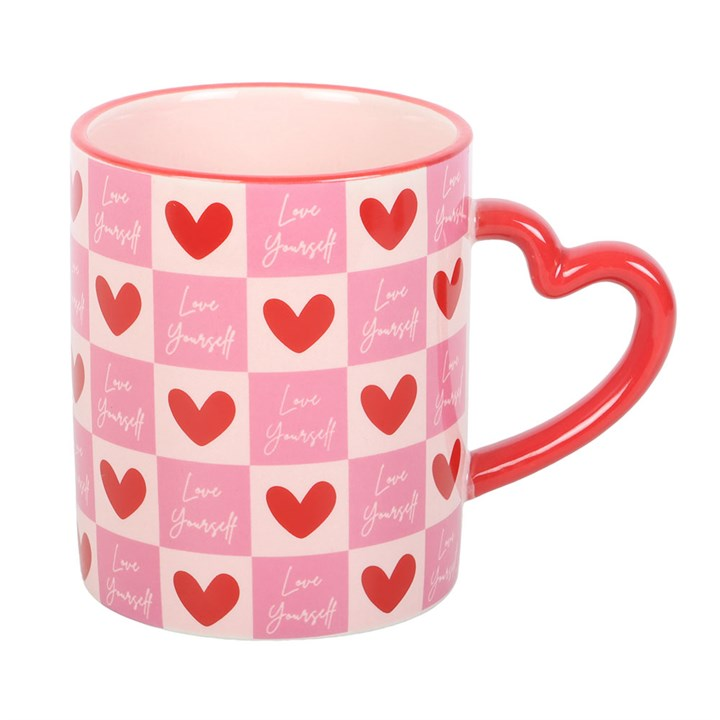 Love Yourself Checkered Mug with Heart Handle, image 4 of 4