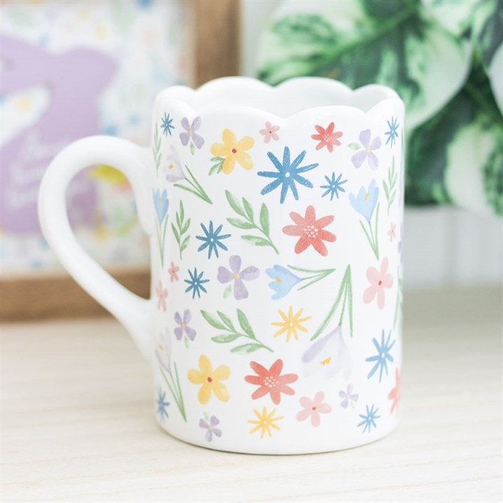 Spring Floral Print Scalloped Mug, image 1 of 5
