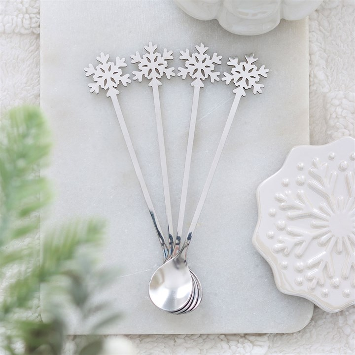 Set of 4 Metal Snowflake Spoons, image 2 of 5