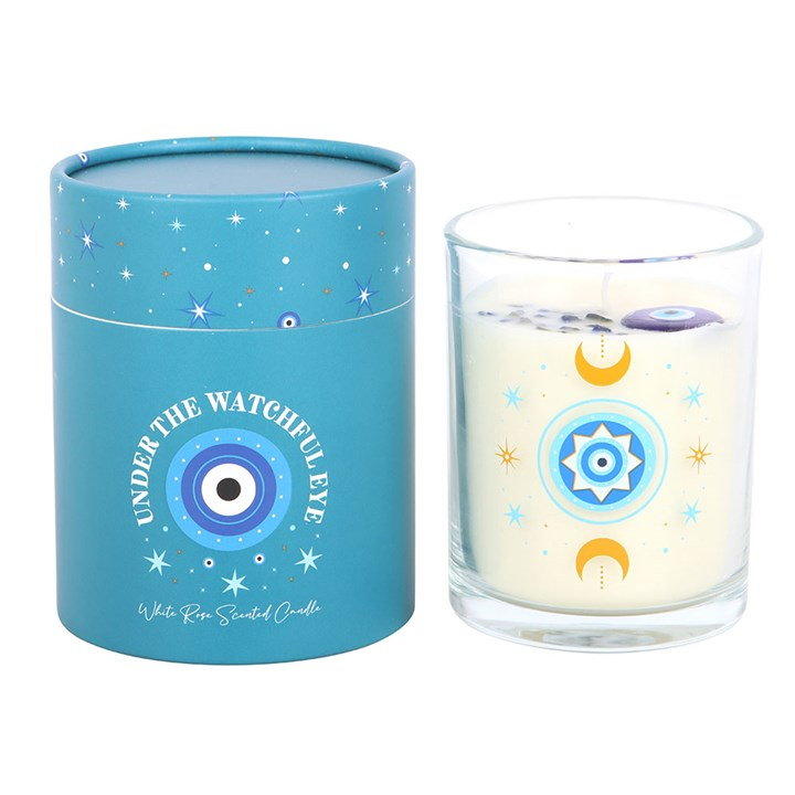 Under Watchful Eyes White Rose Candle with Crystals, image 2 of 6