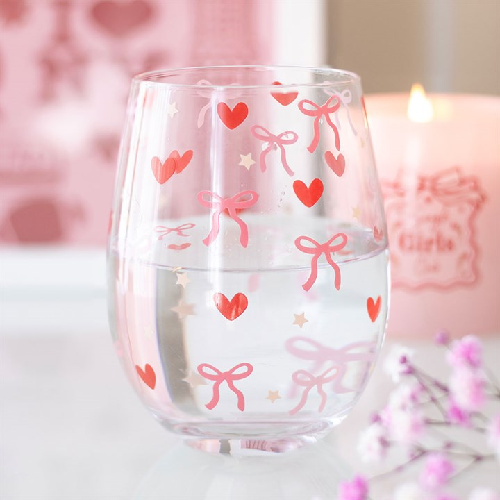 Bow and Heart Print Stemless Glass, image 1 of 4
