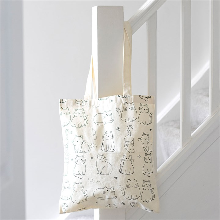 White Cat Print Polycotton Tote Bag, image 1 of 4