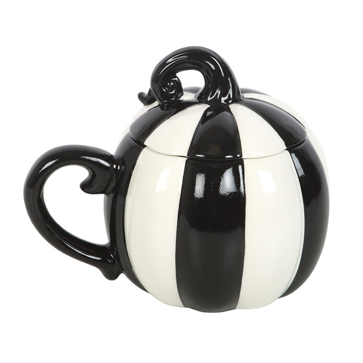 Black and White Striped Pumpkin Lidded Mug, image 2 of 5
