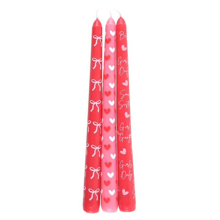 Set of 3 Girl Gang Bow and Heart Taper Candles, image 4 of 5