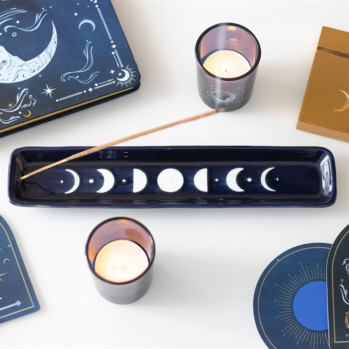 Blue Moon Phase Ceramic Incense Ash Catcher, image 1 of 5