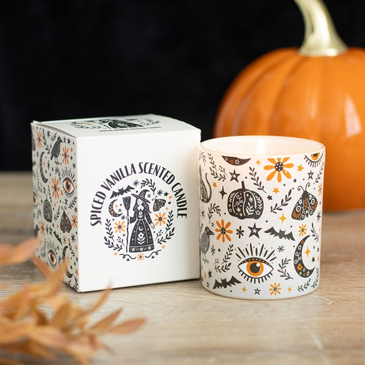 Frightful Folk Print Spiced Vanilla Scented Candle, image 1 of 5
