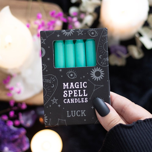 Set of 12 Green 'Luck' Spell Candles, image 1 of 2