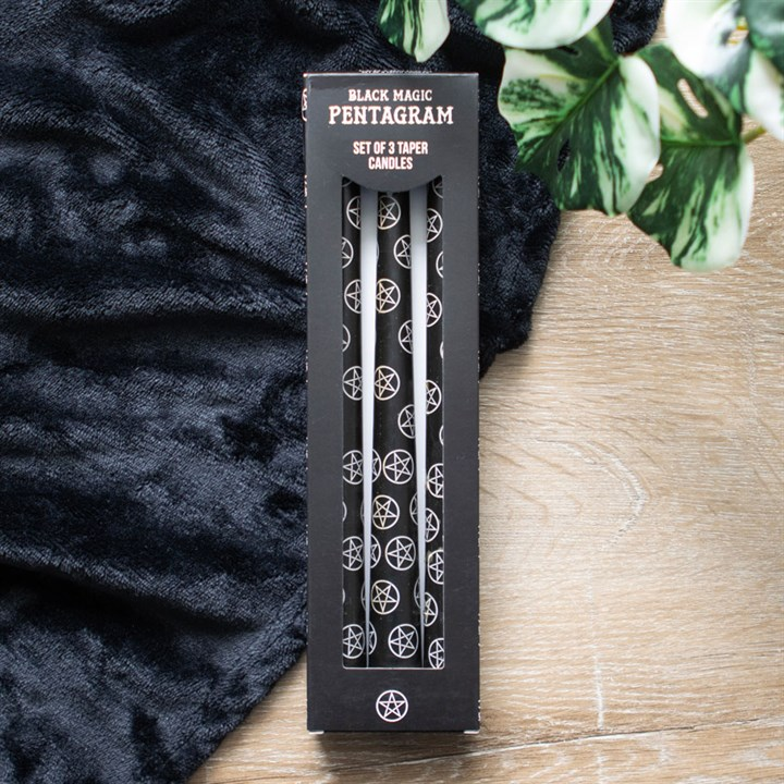 Set of 3 Black Magic Pentagram Taper Candles, image 6 of 6