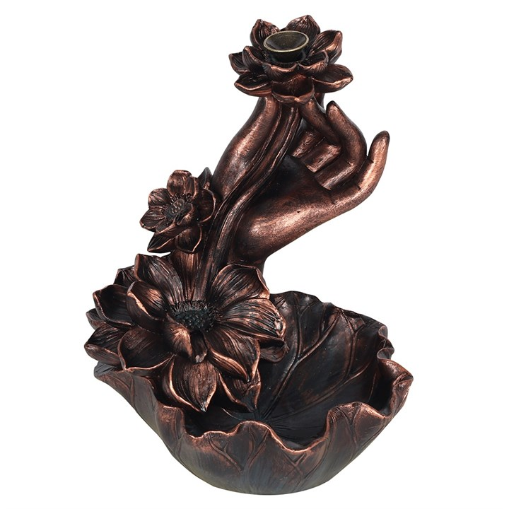 Bronze Effect Hand with Flower Backflow Incense Burner, image 2 of 3