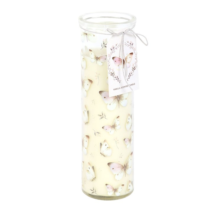 White Butterfly Print Vanilla Tube Candle, image 3 of 6