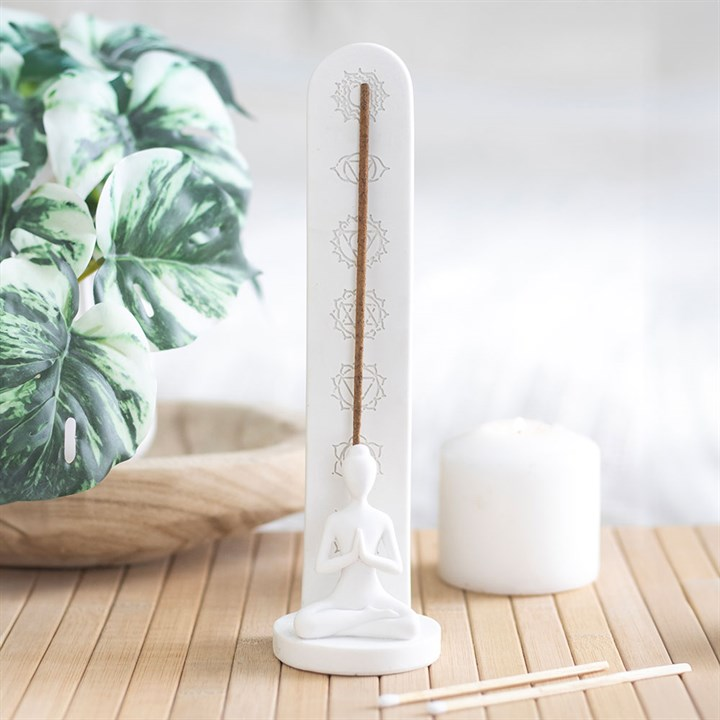 White Chakra and Yoga Pose Incense Stick Holder, image 1 of 6