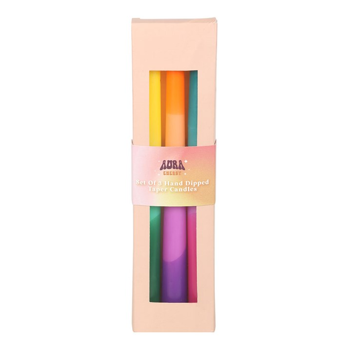 Set of 3 Dipped Aura Energy Taper Candles, image 2 of 4