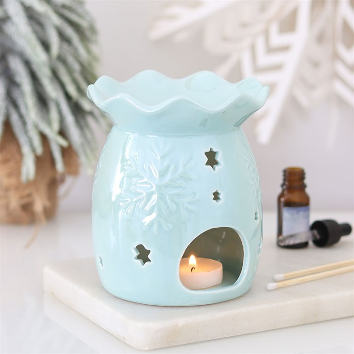 Iridescent Blue Snowflake Oil Burner and Wax Warmer, image 2 of 7