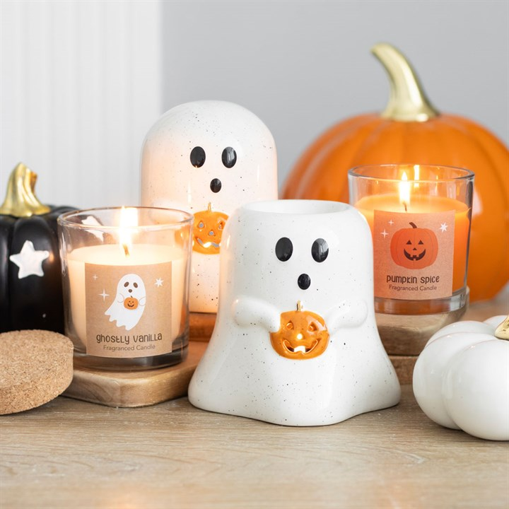 Ghost Shaped Tealight Candle Holder with Pumpkin, image 5 of 5