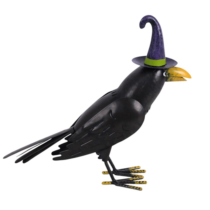 Metal Raven Ornament with Witch Hat, image 4 of 5
